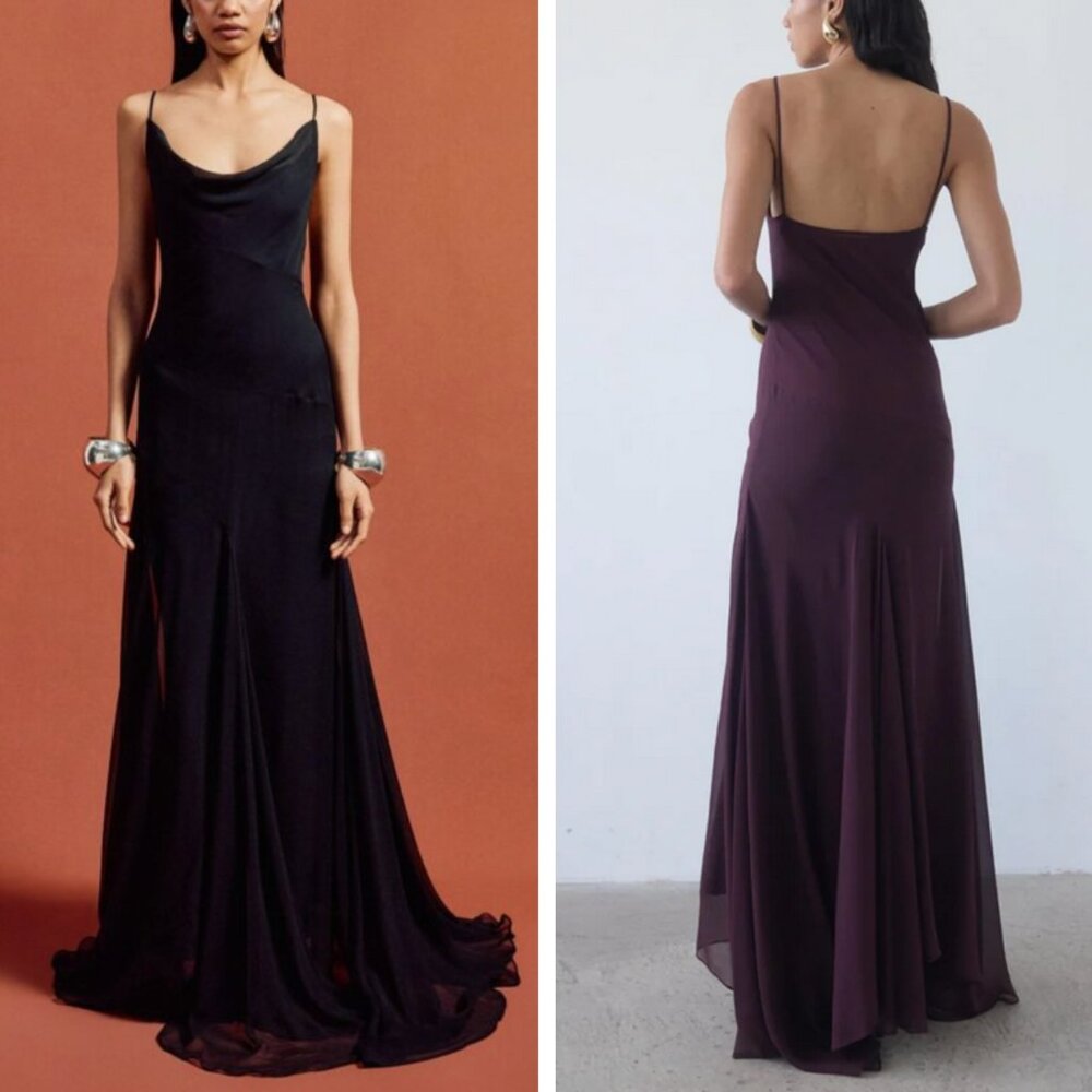 De La Vali Attica Maxi Dress Gown - Black Silk Chiffon